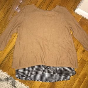 Dark mustard sweater with navy blue under layer